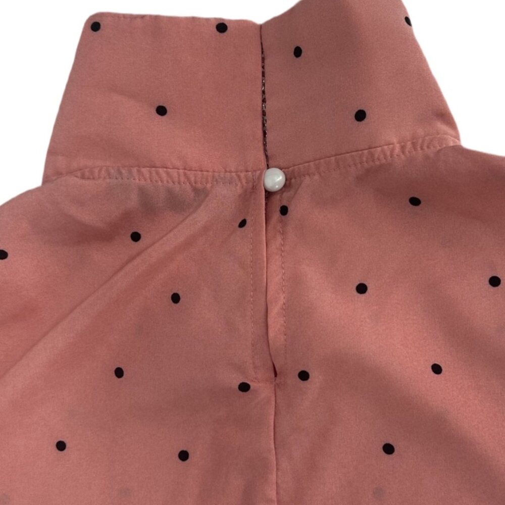 NWOT SHEIN Pink with Black Polka Dots Blouse Sheer Sleeves size 0XL - Picture 4 of 5